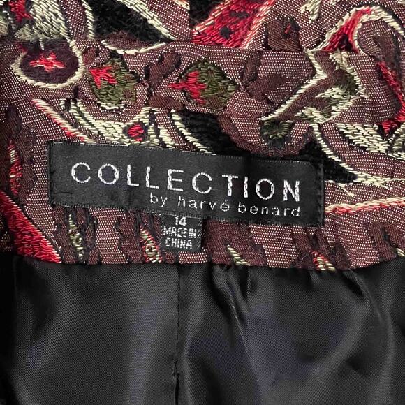 Harvé Benard Paisley Kimono Jacket Size 14 Red Black Jacquard Open Front Boho - Picture 3 of 7